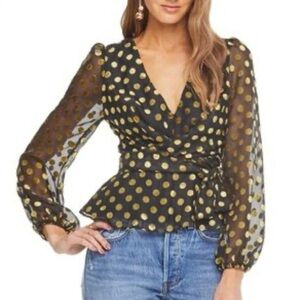 Astr the label black with gold polka dot tie waist shirt size medium‎